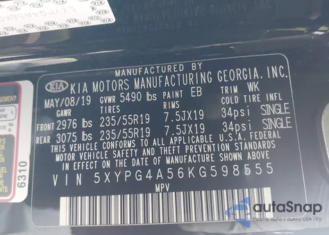 2019 Kia Sorento 3.3L S from USA, damaged, VIN 5XYPG4A56KG598555